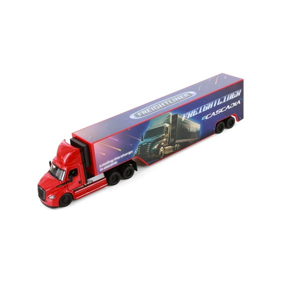 Freightliner eCascadia with Container, Red - Kinsmart 1303D - 1/60 Scale Diecast Model Car