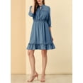 thumbnail image 6 of INSPIRE CHIC Women's Layered Ruffle Hem 3/4 Sleeves Smocked Chiffon A-Line Dress M Blue Grey, 6 of 9