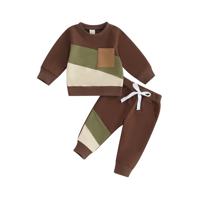Honganda Baby Boy 2 Pcs Outfits Contrasting Color Long Sleeve Sweatshirt Pants for Toddler Tracksuit