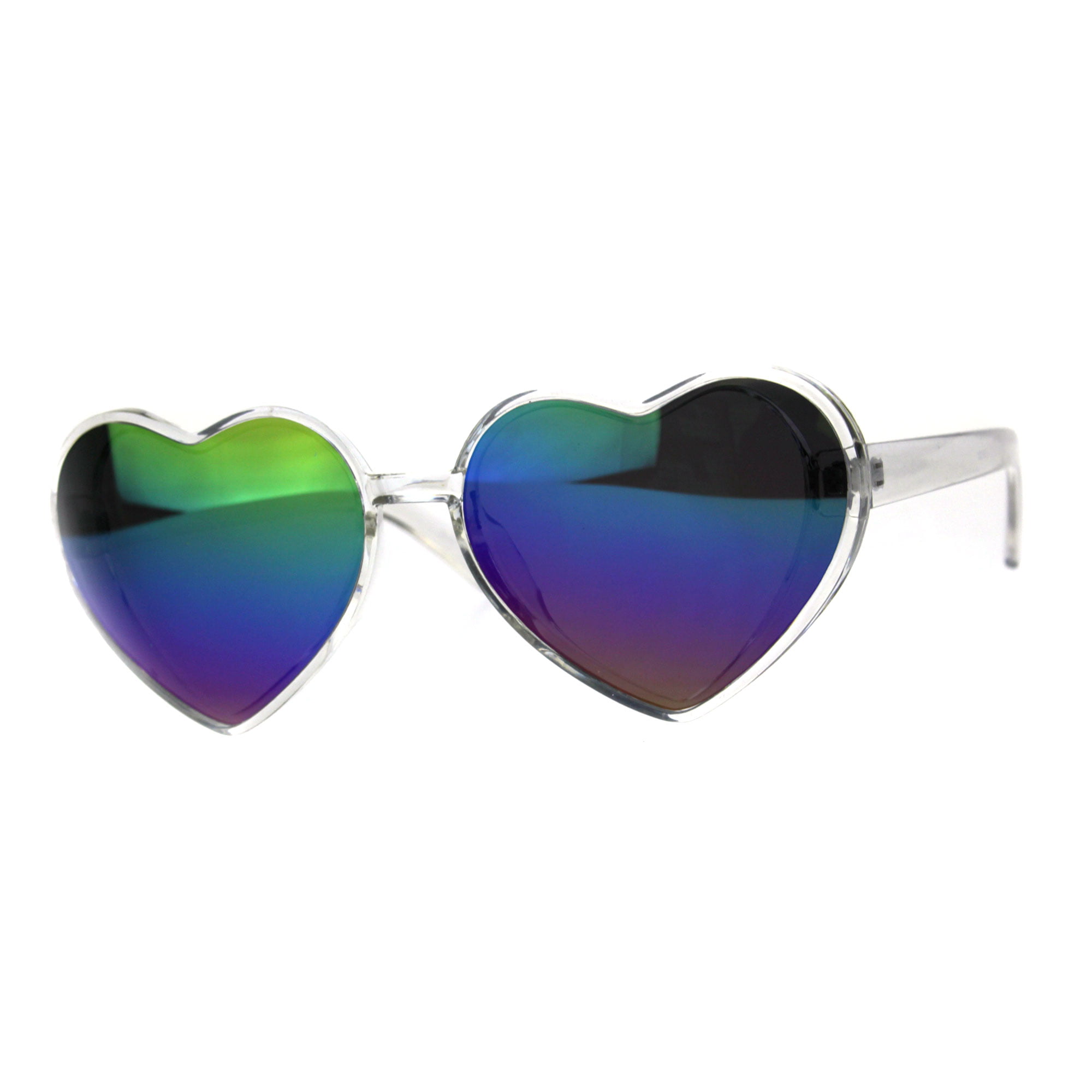 Womens Unicorn Rainbow Heart Funk Valentine Plastic Heart Sunglasses