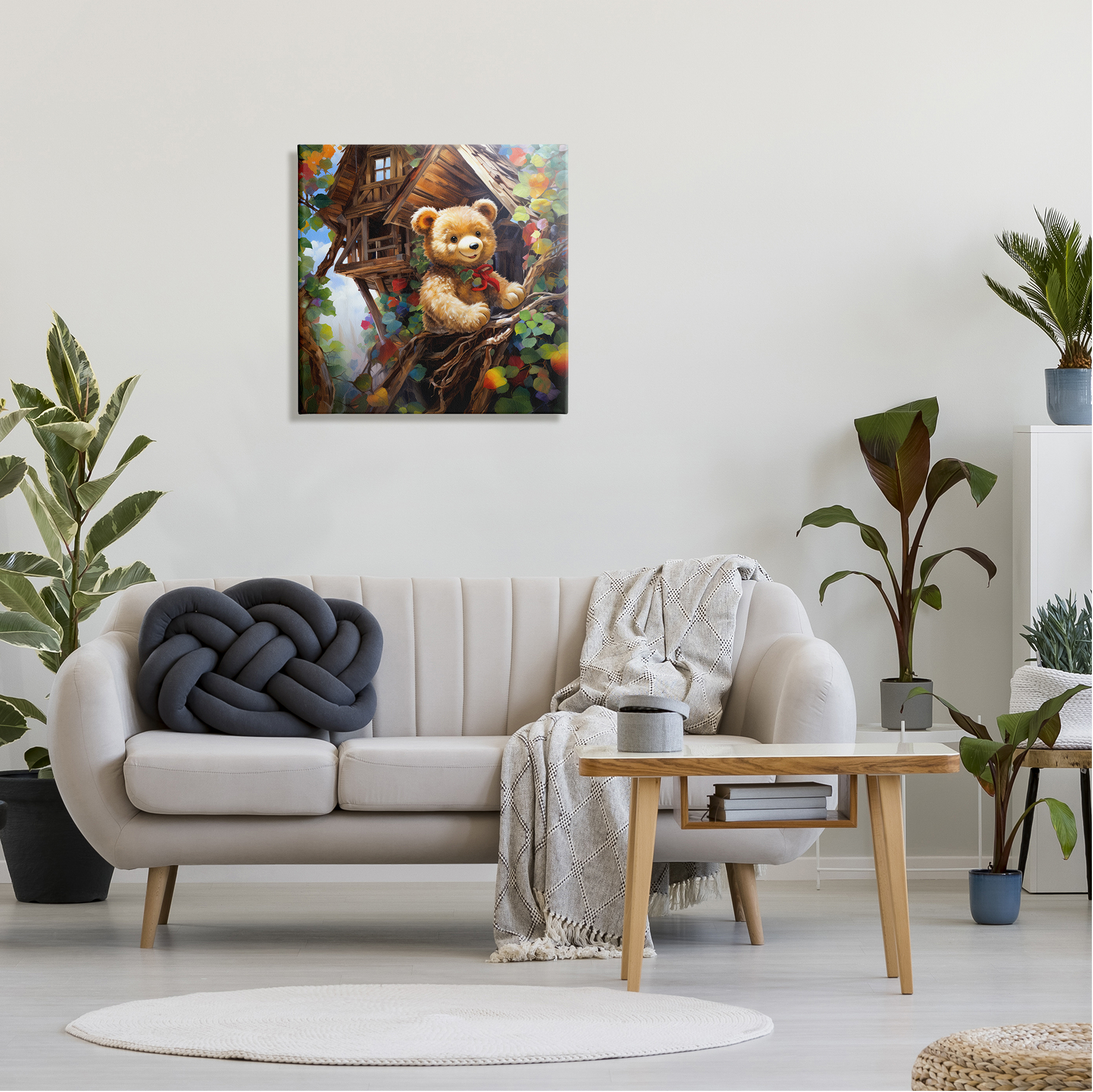 Stupell Industries Happy Bear in Tree House Animals & Insects Painting Gallery Wrapped Canvas Art Print Wall Art, 24 x 24
