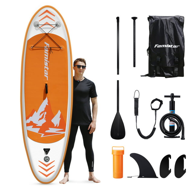 Famistar 8'7" Inflatable Stand Up Paddle Board SUP w/ 3 Fins, Adjustable Paddle, Pump & Carrying Backpack