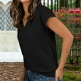 thumbnail image 6 of V Neck Tops for Women Summer Casual Stretch Plain Tshirts Regular Fit Short Sleeve Tunic Tee Shirts (M, Black), 6 of 8