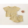 thumbnail image 4 of Infant Girls Summer 2PCS Outfit Sets Striped Top Drawstring Shorts Yellow 18-24 Months, 4 of 10
