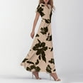 thumbnail image 4 of vigerkar Summer Dresses for Women 2025 Floral V Neck Long Dresses for Beach Vacation Flowy Casual Short Sleeve High Waist Retro Dress Khaki, S, 4 of 7
