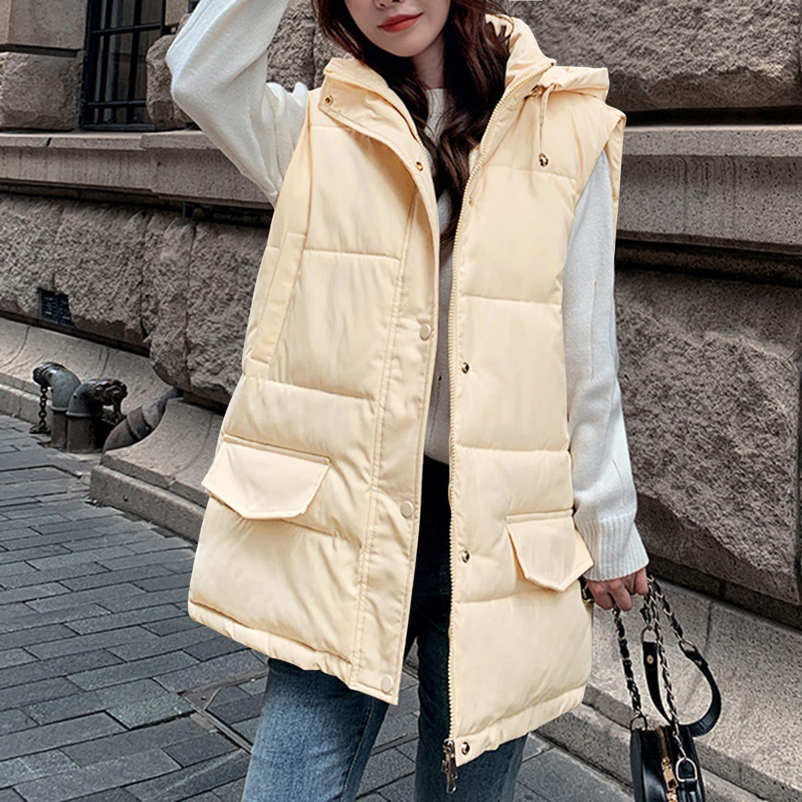 Brnmxoke Puffer Vest for Women Cold Weather,Womens Long Puffer Vest Women's Down Coats & Jackets Winter Coats Sleeveless Warm Zip Up Jacket Best Outerwear