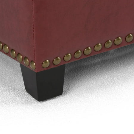 Simpli Home - Kingsley Rectangular Bonded Leather Bench Ottoman With Inner Storage - Burnt Umber Tan
