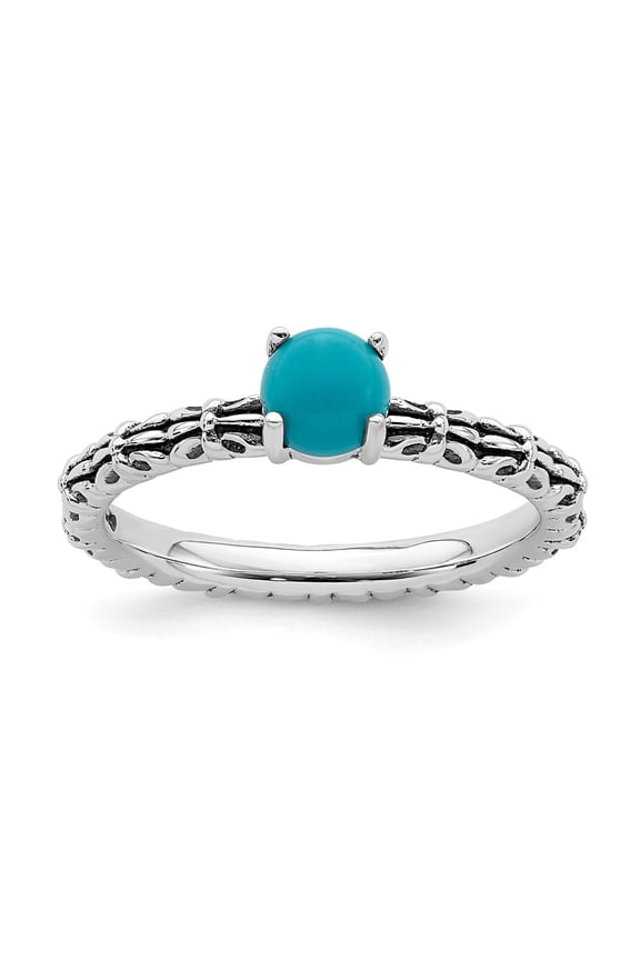 925 Sterling Silver Stackable Expressions Antiqued Turquoise Ring Size: 10; for Adults and Teens; for Women and Men