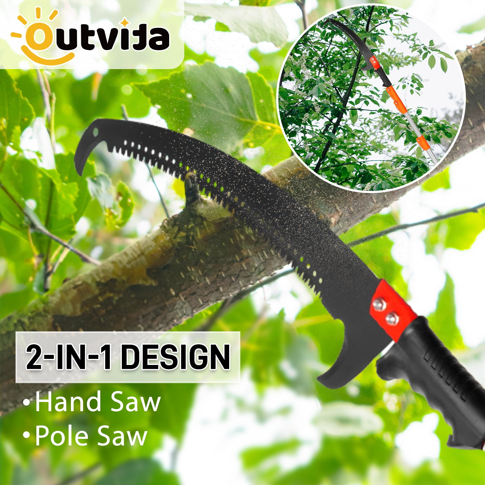 24ft Manual Pole Saw Set, Extendable 7.3ft to 24.1ft, Alloy Steel Blades, Fiberglass Poles, Rope Pull System, All-in-One Pruning Kit for Garden Trees & Shrubs