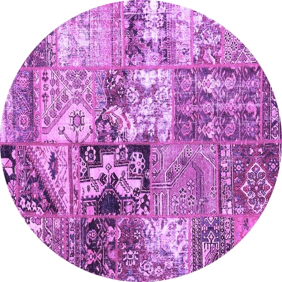 Ahgly Company Indoor Round Patchwork Purple Transitional Area Rugs, 4' Round