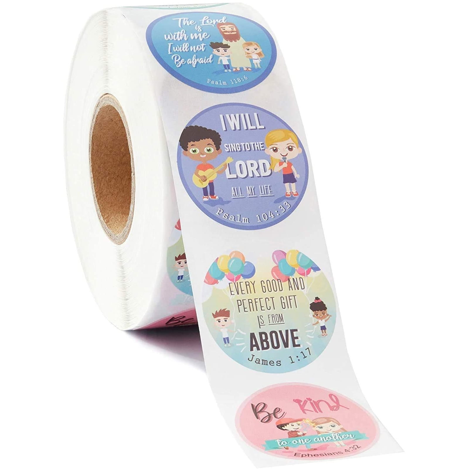 1000 Pieces Christian Bible Verse Stickers for Kids, Religious Sticker Roll, 10 Designs, 1.5 in