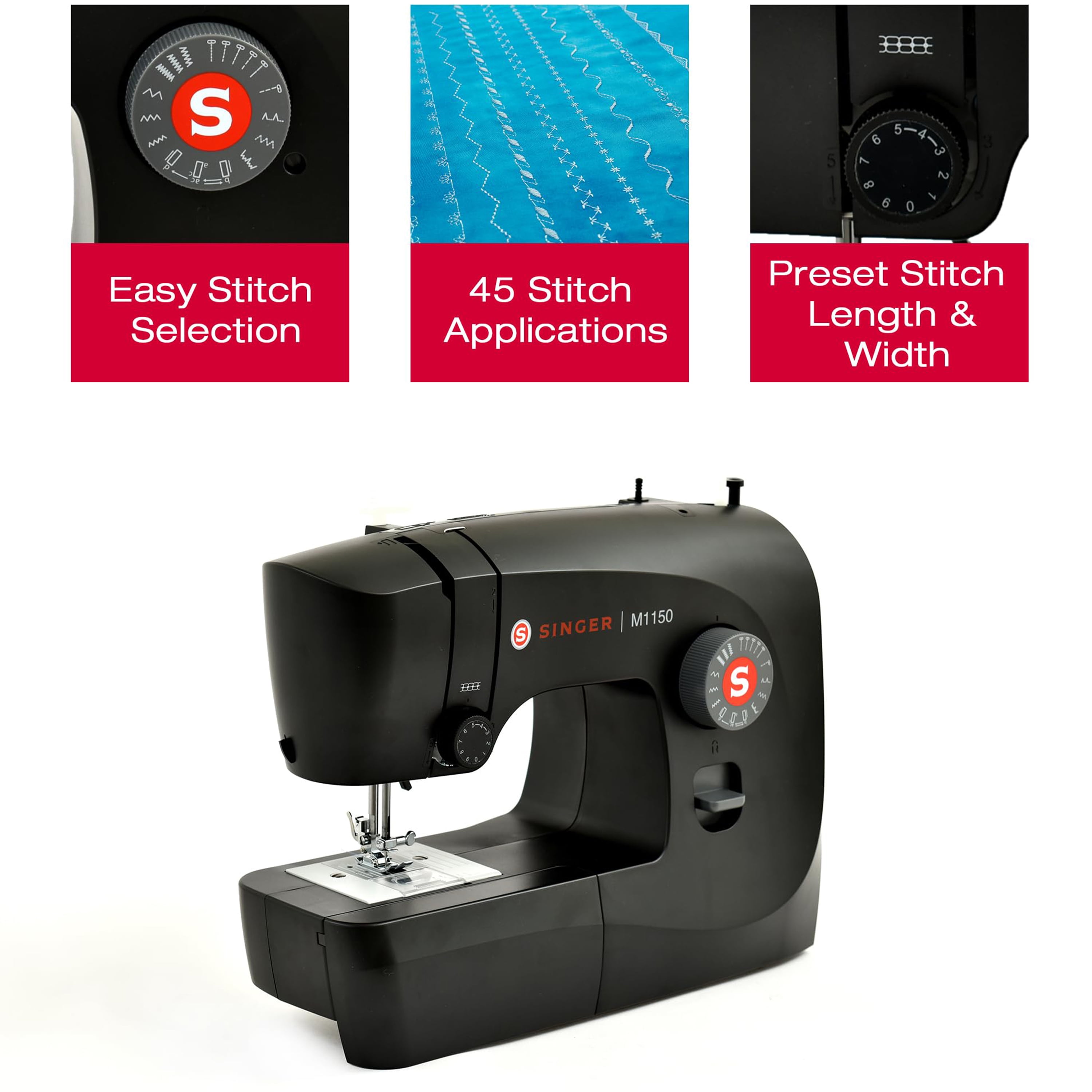 SINGER M1150 Mechanical Sewing Machine With 45 Stitch Applications, LED Light & 1Step Buttonhole | S(图3) SINGER M1150 Mechanical Sewing Machine With 45 Stitch Applications, LED Light & 1Step Buttonhole | S(图3)