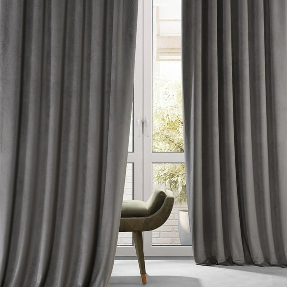 Half Price Drapes Signature Nightlife Grey Plush Velvet Hotel Blackout Curtains(1 Panel),50W X 108L