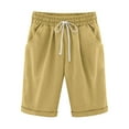 thumbnail image 2 of QATAINLAV Active Shorts for Women,Women's Elastic Waist Knee Length Casual Loose Fit Cotton Curling Bermuda Shorts Solid Shorts with Drawstring Pockets Yellow XL, 2 of 4