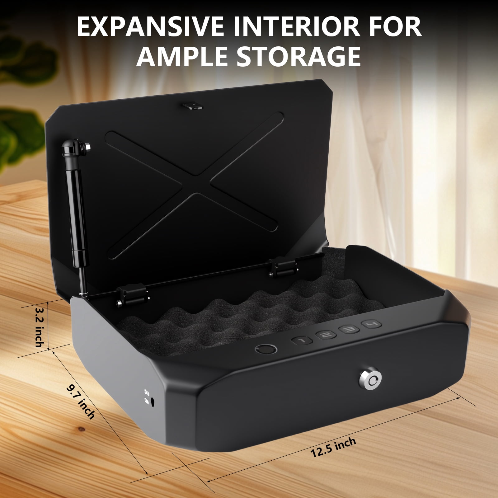 Biometric fingerprint pistol safe, revolver safe with fingerprint/backlit keypad/key, suitable for storing 2-3 revolvers, pistol safe suitable for home, nightstand, bedside and car