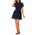 thumbnail image 5 of Allegra K Women's Turndown Collar Short Sleeve A-Line Floral Shirt Dress, 5 of 6