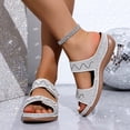 thumbnail image 2 of Rokment Glitter Rhinestones Orthopedic Wedges Slides Sandals for Women with Arch Support Comfortable Sparkly Leather Platform Orthotic Slip on Dressy Beach Shoes Beige Size 6, 2 of 7