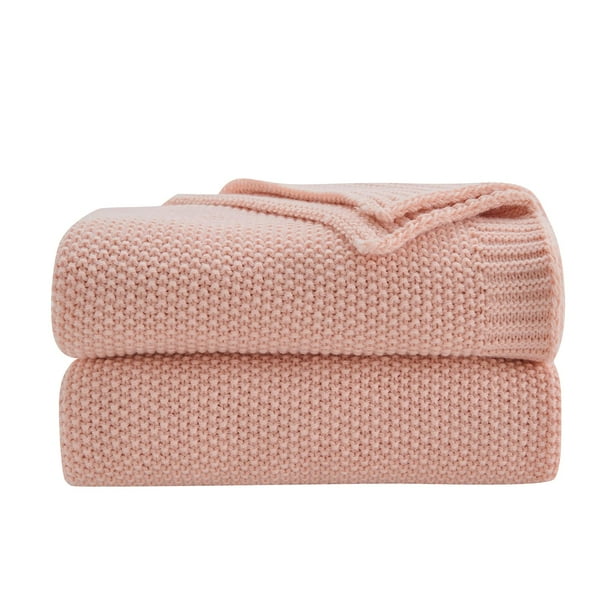 Manta Coze Cube, tejida en forma de cable rosa, 127 x 152 cm, suave y cálida