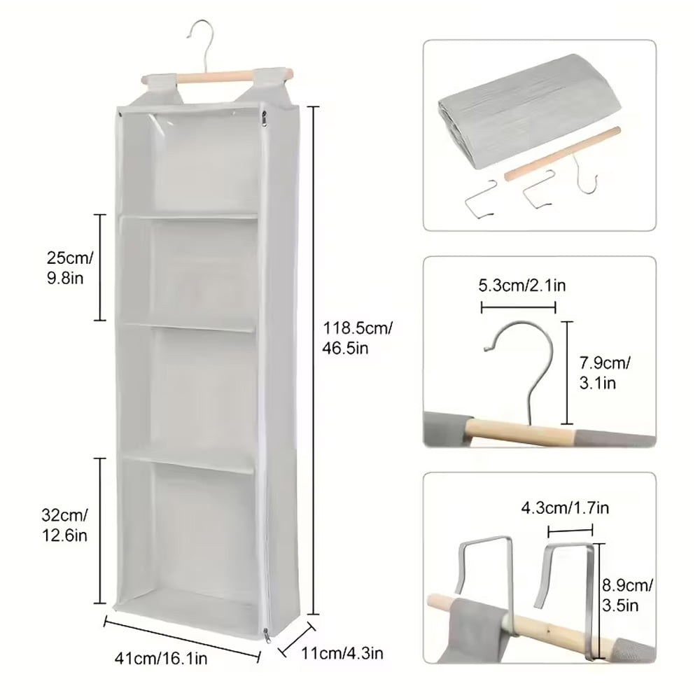 Hanging Yarn Storage Organizer with 4 Large Clear Pockets, Yarn Organizer for Crochet and Knitting Supplies, Over the Door Yarn Holder with Hooks for Yarn Skeins