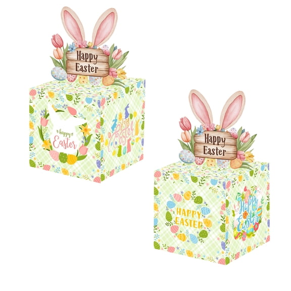Happy Easter Bunny Money Box, White Easter Theme Party Decoration for Gift Collection, Wedding Christening Baby Shower Fundraising, 8.5 x 6.5 x 6.5 Inches
