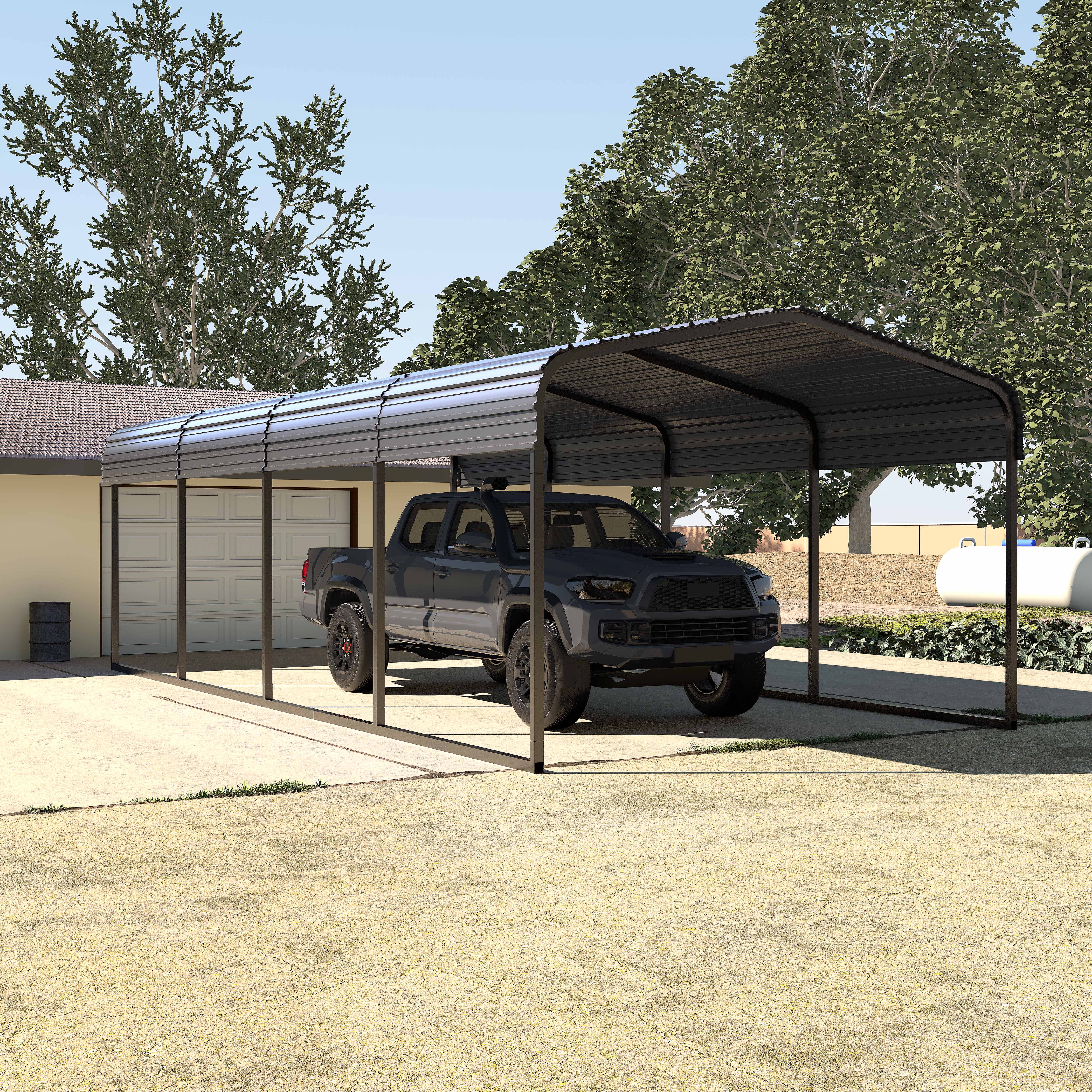 VEIKOUS 20' x 12' Outdoor Carport, Galvanized Metal Heavy Duty Garage Car Storage Shelter, Grey - image 2 of 18