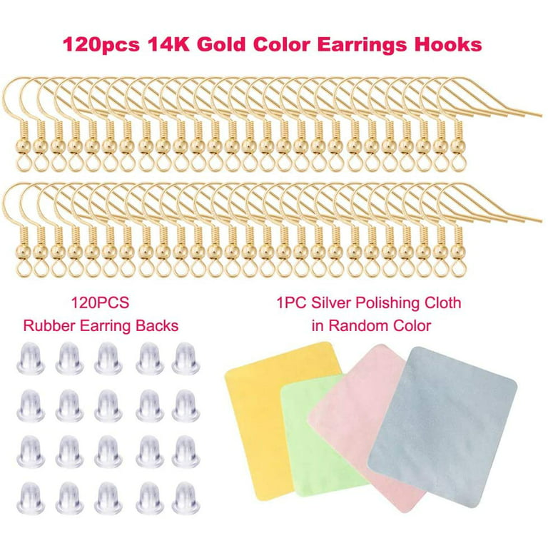 Earring Hooks for Jewelry Making - 120 Pcs/60 Pairs Hypoallergenic 14K Gold Ear Wires Fish Hooks for Jewelry Making, Jewelry Findings Parts with 120