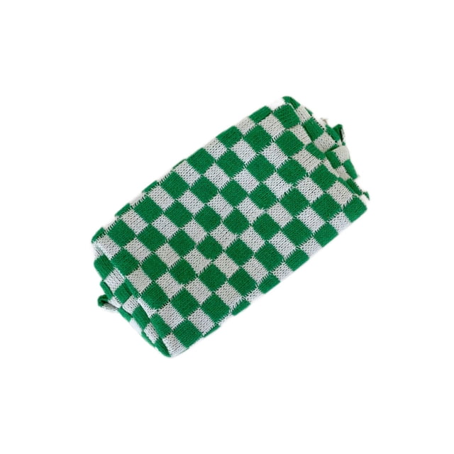 Bolsa de maquillaje de tela de punto, delineador de ojos cosmético, bolsa para lentes de contacto, organizador de bolso de baño para el hogar, Envolturas para manijas de equipaje Grün-weißes Plaid Sonducket AP009368-02