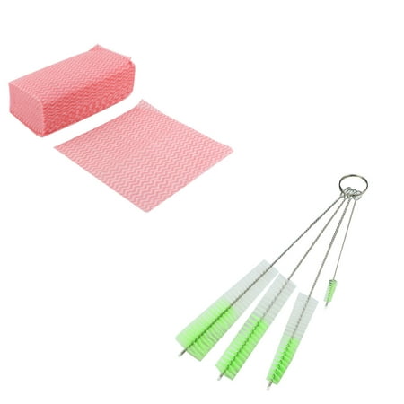 Kitchen 4 in 1 Cleaner Tube Pipe Hose Drain Pot Bottle Clean Brush and 80pcs Non Woven Fabric Disposable Cleaning (Best Way To Clean Pot Pipe)