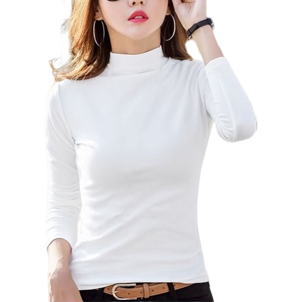 Minnieouse Camiseta para mujer, ropa interior cómoda de algodón con medio cuello y manga larga, jersey, abrigo ligero, delicado, Simple, maleable Prendas para la parte del cuerpo Blanco Blanco L Minnieouse AP013430-04