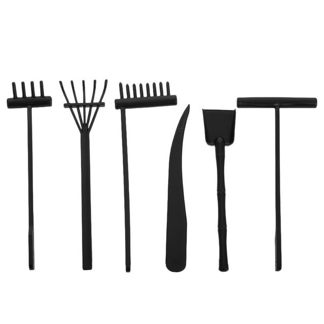 LEEYNEER Rhewides 6pcs Meditation Accessories Rake Set Sandbox Zen Garden Rake Tools Desktop Meditation Table Decor Fairy Garden Decoration for Zen Garden Sand Tray Black