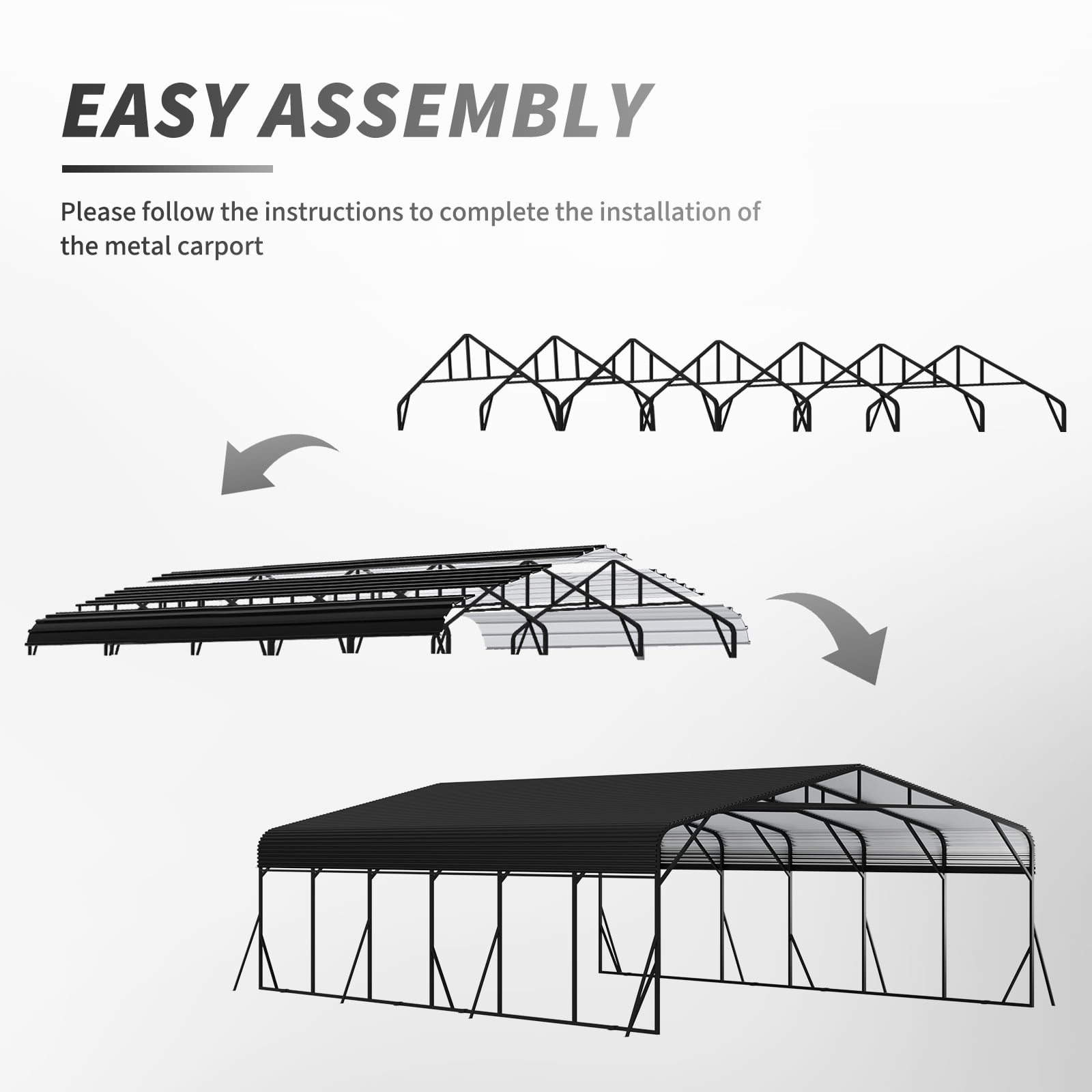 AirWire 20' x 30' Heavy Duty Metal Carport Canopy, Galvanized Steel Roof Car Port, 120MPH Wind & 50PSF Snow Load Rated, Reinforced Stable Triangle Frame Outdoor Garage Shelter for RV, Boat, Truck