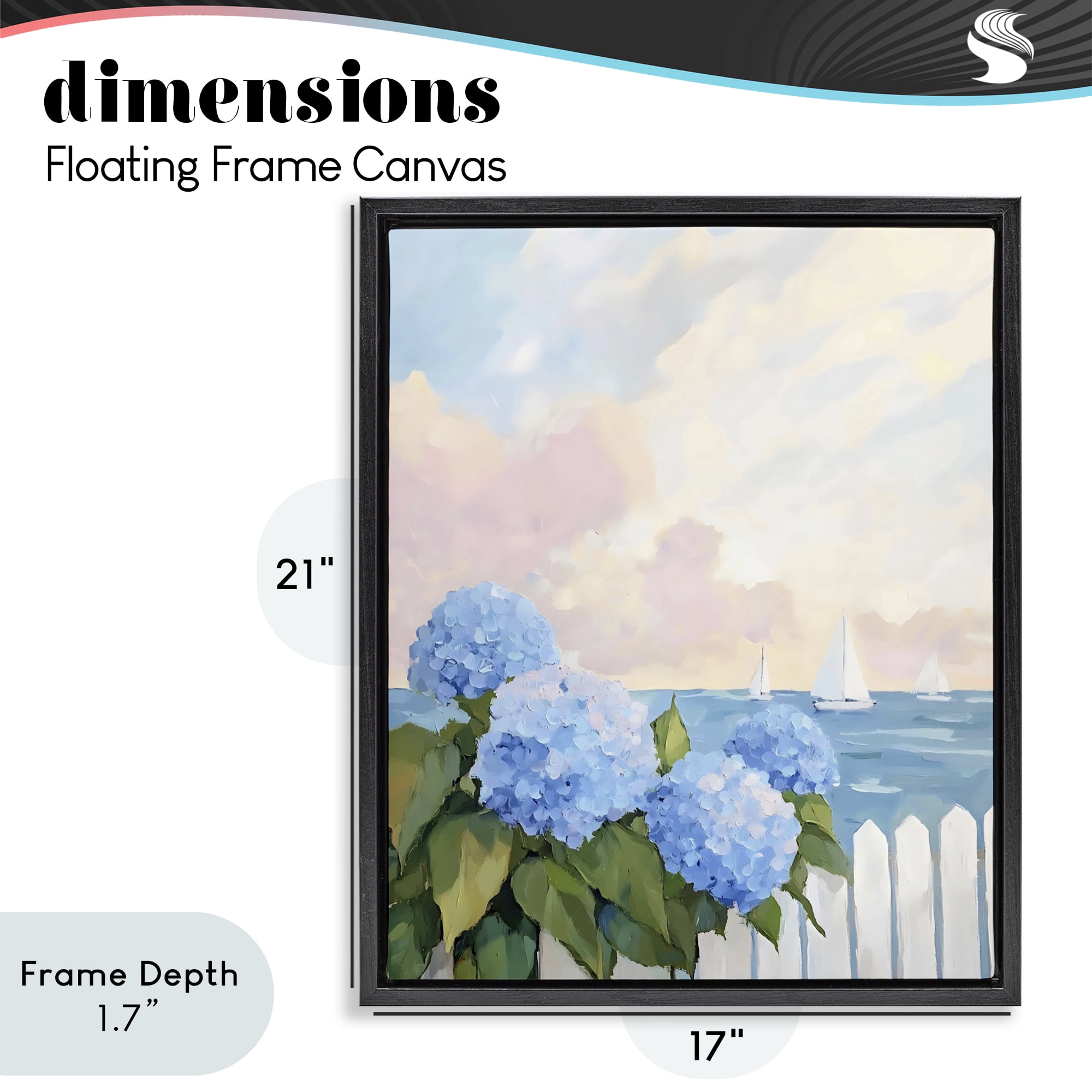 Stupell Industries Hydrangeas By The Sea Black Framed Floater Canvas Wall Art, design by Creative Studio