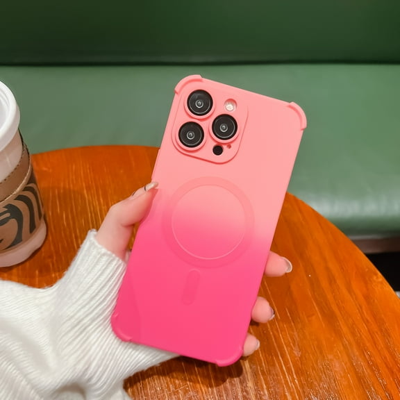 for iPhone 12 (6.1 inch) Two-color Gradient Magnetic Case Compatible with MagSafe,Built-in Camera Lens Protect Film,Shockproof Anti-Scratch Fashion Silicone Phone Case,Pink Rose