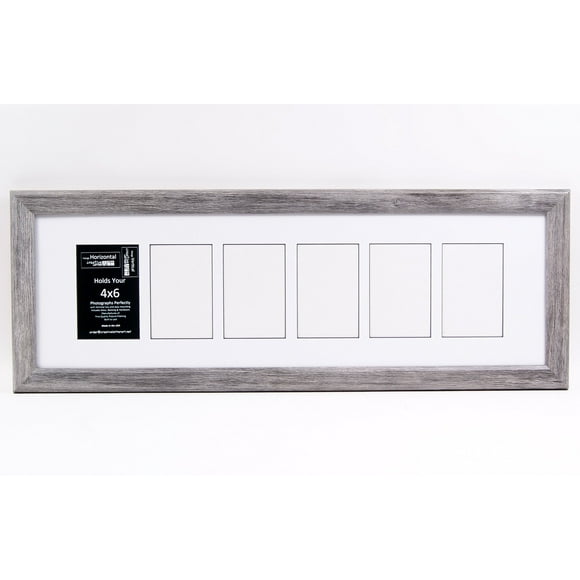 Creative Letter Art [10x32 6 Opening Glass Face Driftwood Like Picture Frame to hold 4 by 6 Photographs including 10 by 32 inch White Mat Collage