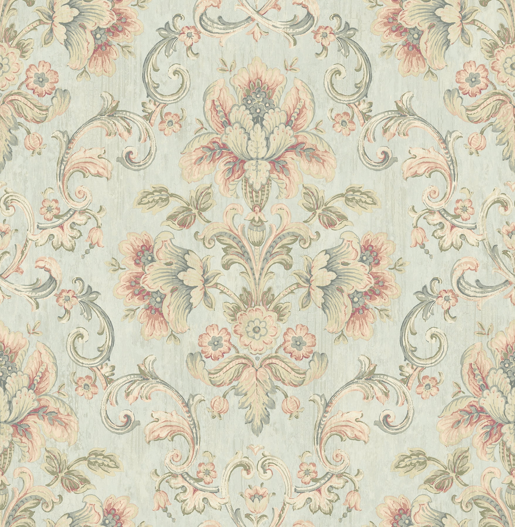 Brewster Mysore Light Green Damask Wallpaper