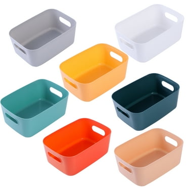 Plastic Storage Bins, Multiple Colour Organisation Storage Baskets for Kitchen, Cupboard, Office, Bathroom, Toy, Home Tidy Open Storage Bins with Handles (Medium (7 Packs))
