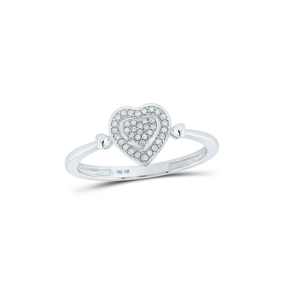 10kt White Gold Womens Round Diamond Heart Frame Cluster Ring 1/10 Cttw