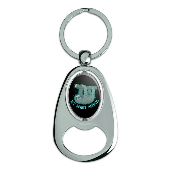 My Spirit Animal is a Sloth Keychain Chrome Metal Spinning Oval Bottle Opener