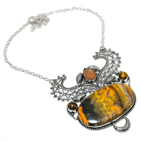 Bumblebee Jasper Handmade 925 Sterling Silver Jewelry Necklace 18"
