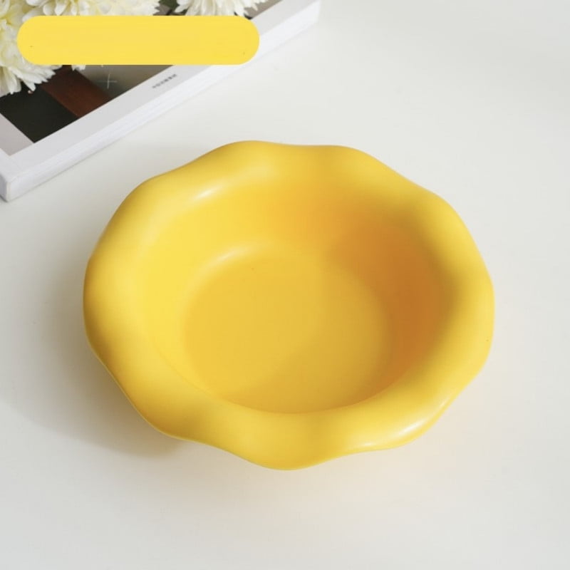Fairela Lightweight Habitat Mounted Regular Ceramics Feeding Trough with 1 Cat Bowl for Cats, Yellow Floral