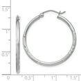 thumbnail image 3 of Sterling Silver Rhodium-plated 2mm Satin & Diamond Cut Hoop Earrings, 3 of 3