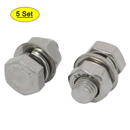

5 Set M8x16mm 316 Stainless Steel Hex Bolts w Nuts and Washers Assortment Kit