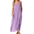 thumbnail image 2 of ClodeEU Women's V Neck Wide Strap Sleeveless Linen Maxi Dress, Casual Loose Summer Dress Purple,Women's Plus XXL, 2 of 7