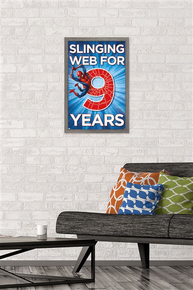 Marvel Spider-Man - Happy 9th Birthday Wall Poster, 14.725" x 22.375", Framed