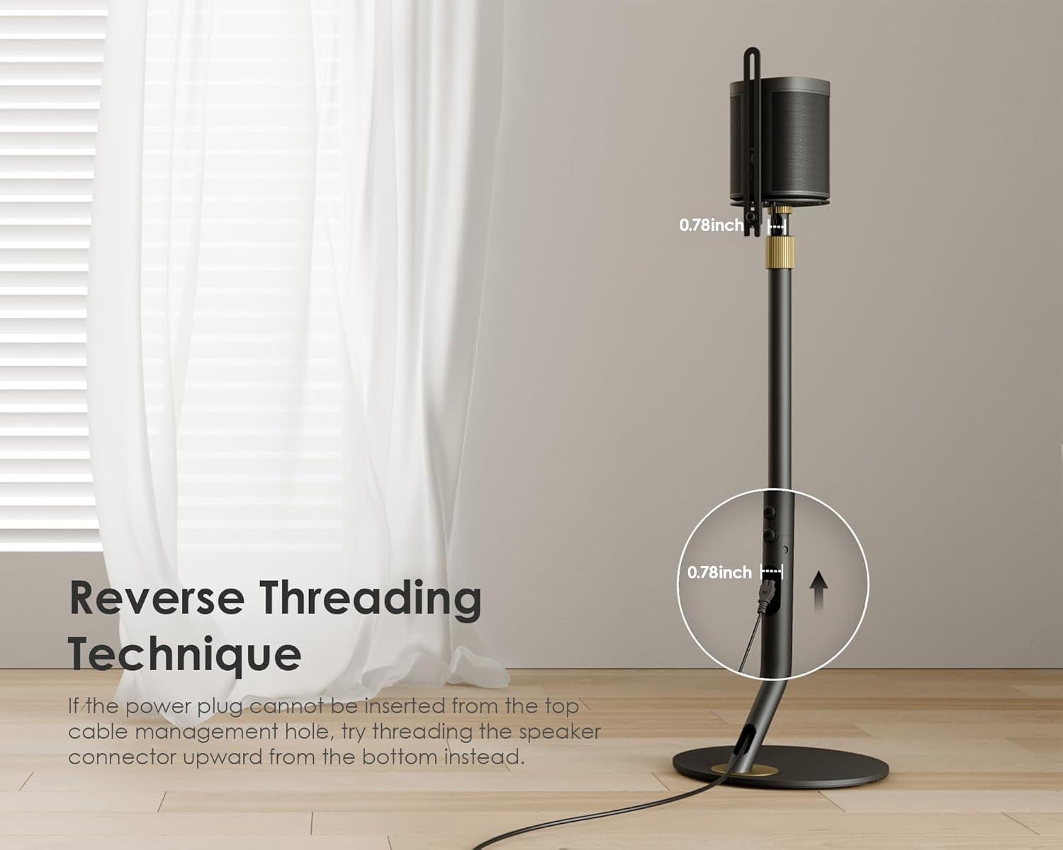 FITUEYES Adjustable Height Speaker Stands, 27.5-39.3 in, Pair, Black and Gold