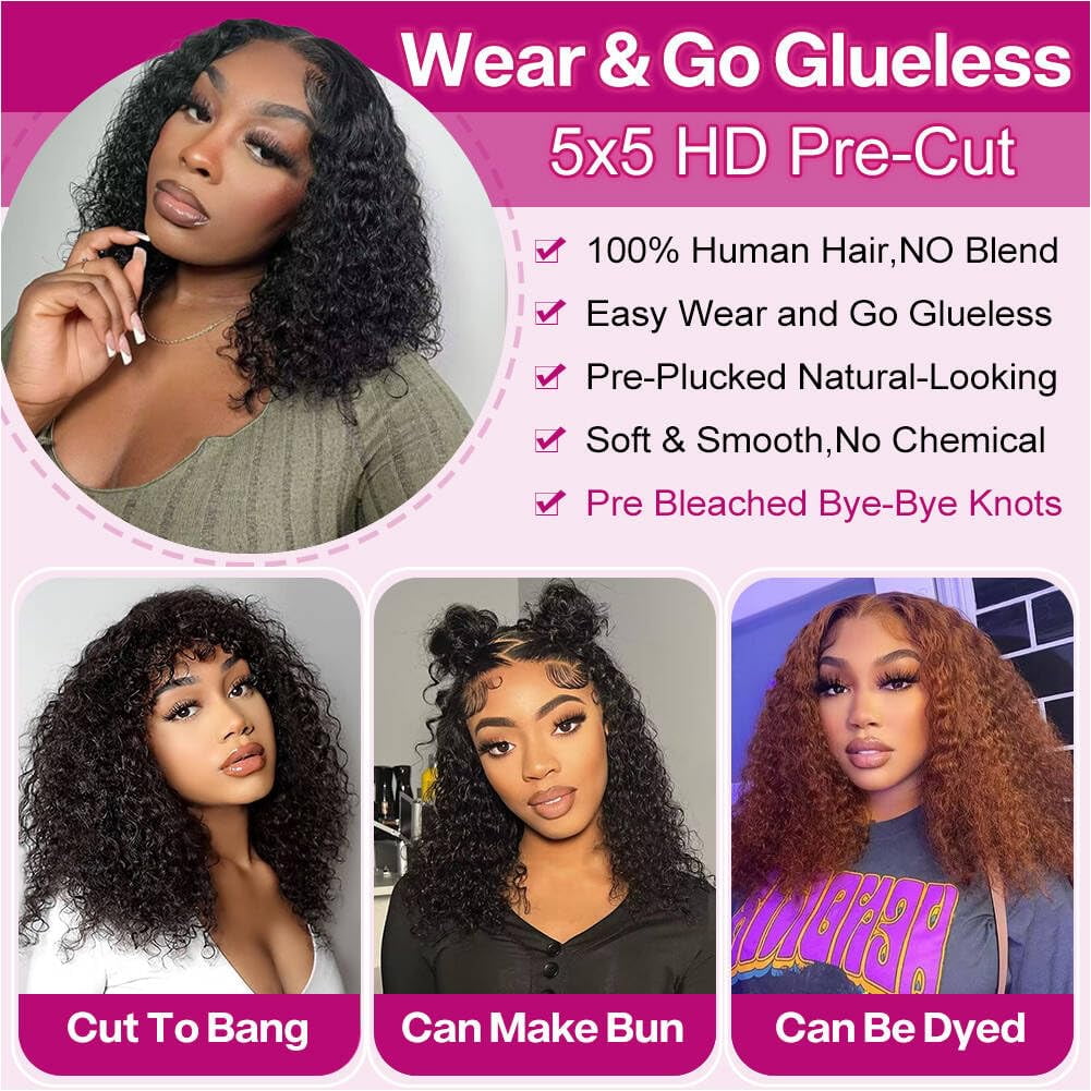 Curly Bob Wig Synthetic Wig Deep Wave 13x6 HD Lace Front Wigs For Black Women Hair Pre Plucked Wear And Go Glueless Short Wet And Wavy Chocolate Brown 12 Inch