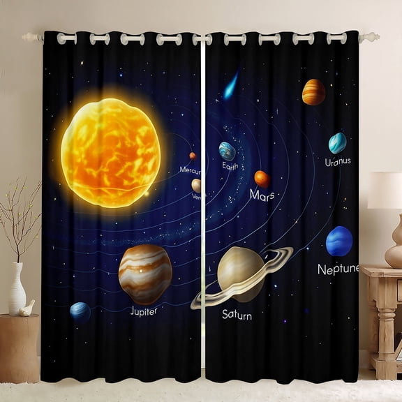 Feelyou Outer Space Black Out Curtains, Psychedelic Saturn Planet Curtains Pack of 2 (42x63 Each), Track Line Bedroom Curtains, Curtains and Drapes Bedroom Decor