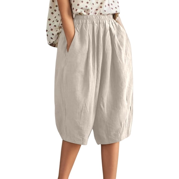 Shorts for Women Solid Color Wide Leg High Waisted Casual Pants Pocket Baggy Workout Trousers