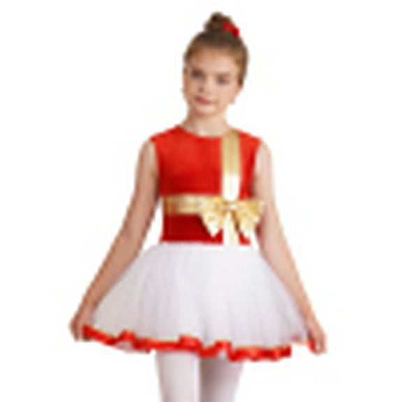 iiniim Kids Girls Shiny Tulle Ballet Leotard Christmas Dance Costume Gymnastic Figure Ice Skating Dress Size 4-16 A Red 4