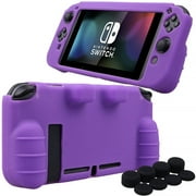 MXRC Silicone Rubber Cover Skin case Anti-Slip Hand Grip Customize for Nintendo Switch x 1(Purple) + Joycon Thumb Grips x 8